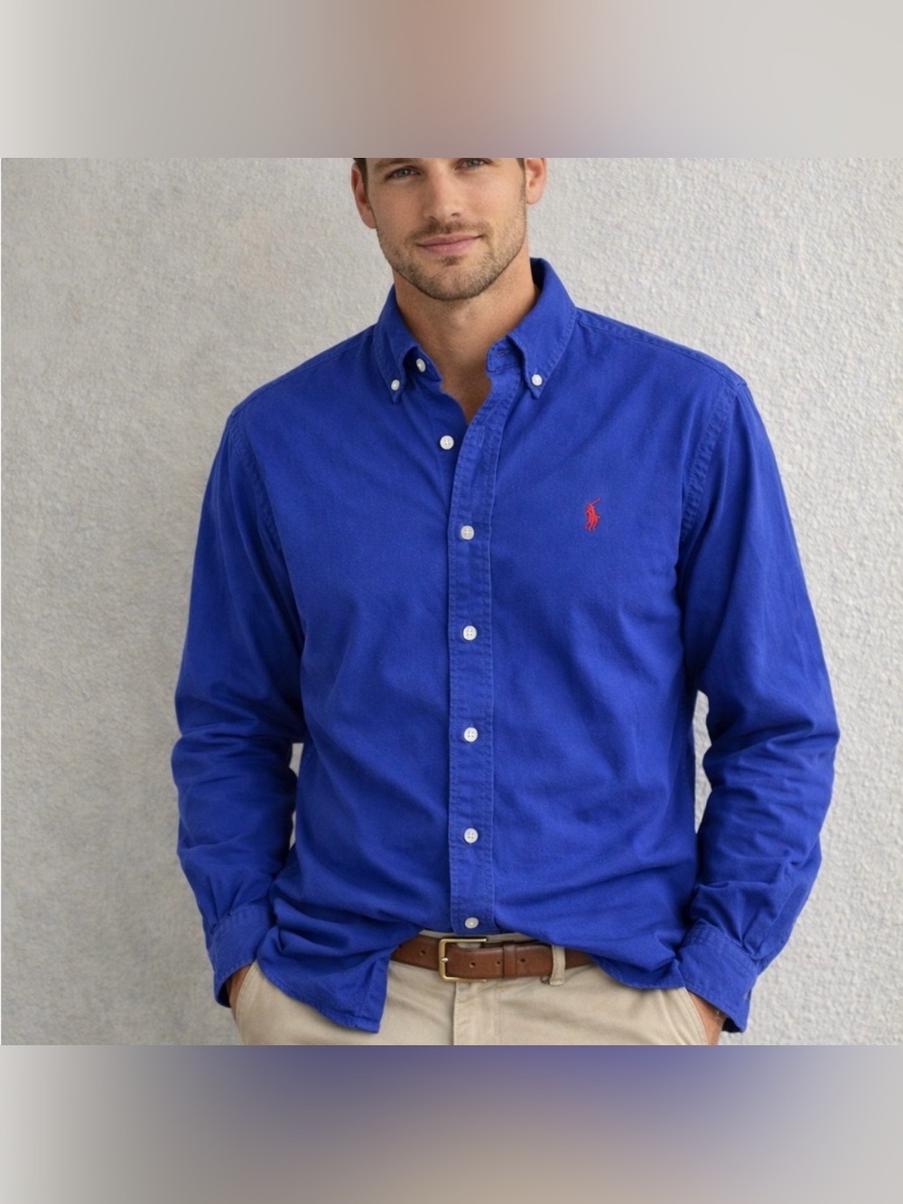 Ralph Lauren Royal Blue Button-Down Shirt with Red Pony